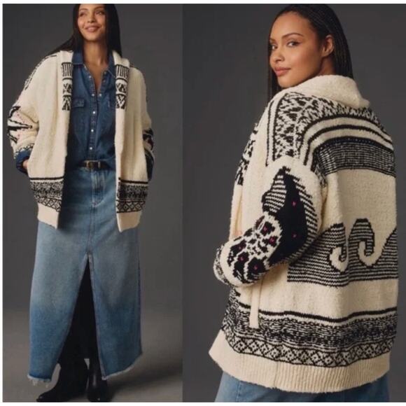 Pilcro Sweaters - Pilcro Black and Cream Patterned Sweater